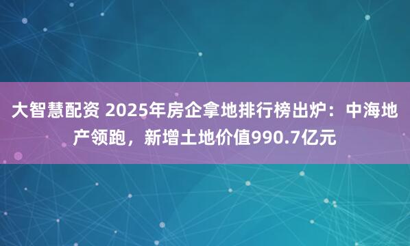 大智慧配资 2025年房企拿地排行榜出炉：中海地产领跑，新增土地价值990.7亿元